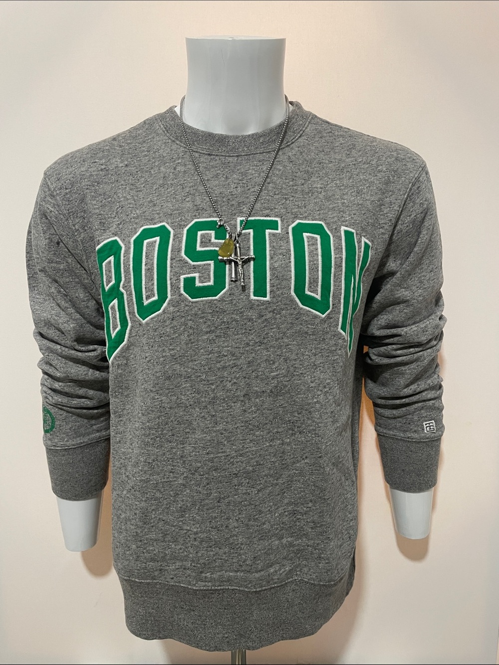 American Eagle Outfitters Gray Crewneck Sweater with Green Boston Graphic